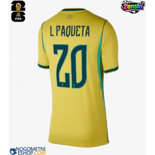 Ženski Nogometni dresi Brazilija Lucas Paqueta #20 Domači SP 2026 Kratek Rokav